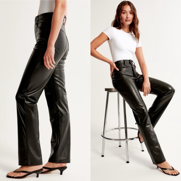 Abercrombie & Fitch 90’s Straight Ultra High Rise Pants Black Vegan Leather 14 - Picture 10 of 11